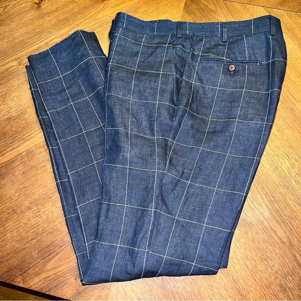 100% Super Soft Linen Pants Brescia SuitSupply Windowpane 39x33 (originally $199
